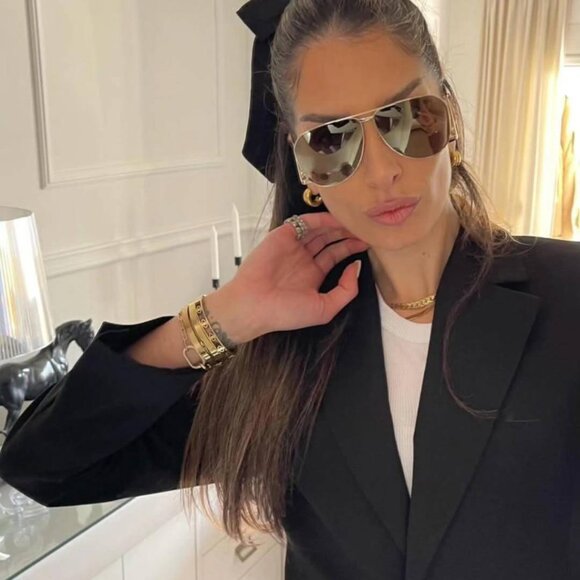 Saint Laurent SL690DUST 004 Sunglasses Gold Aviator Frame, Brown Lenses - Picture 1 of 11